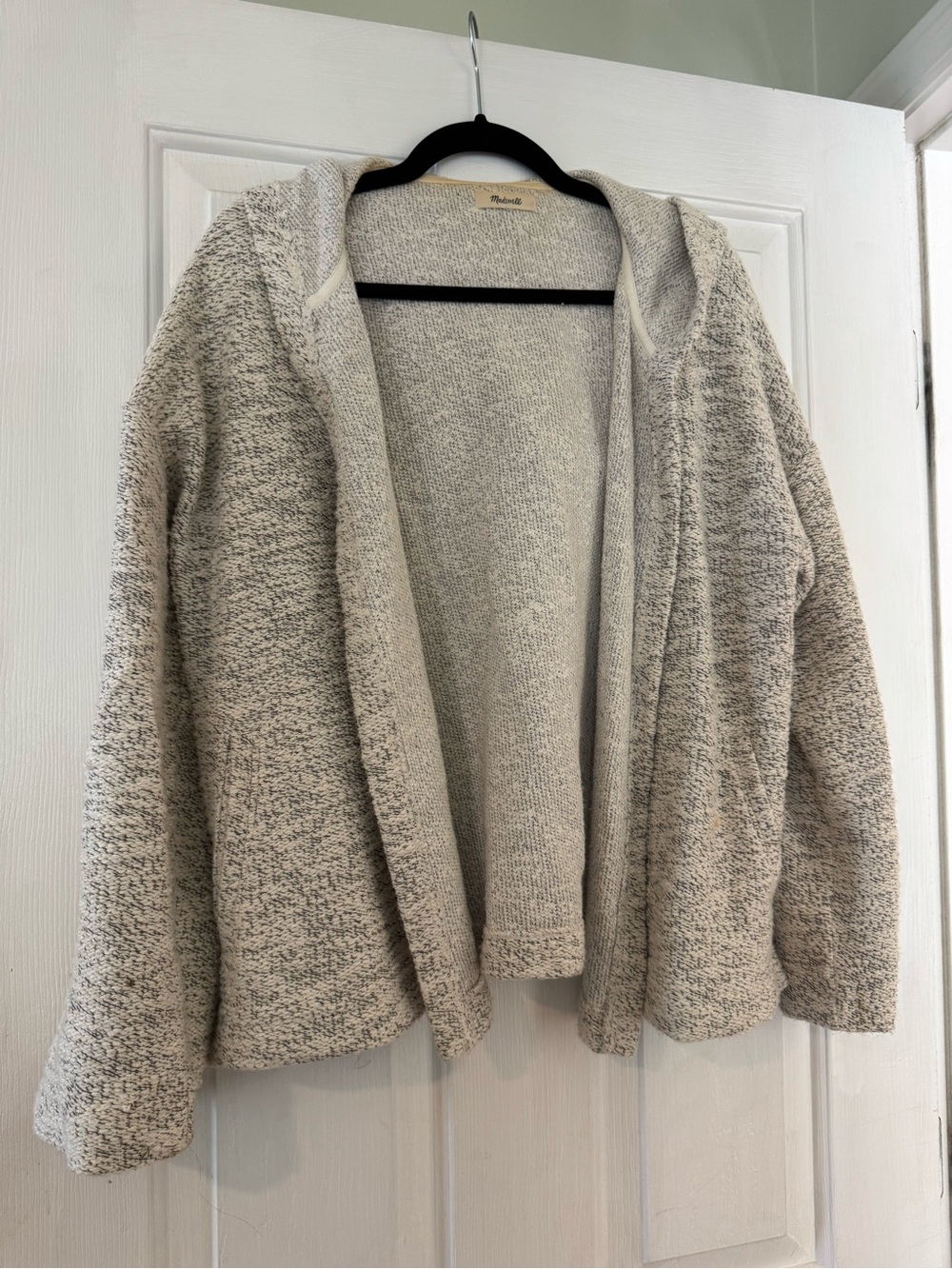 Madewell Heathered Light Gray Open-Front Hooded Cardigan